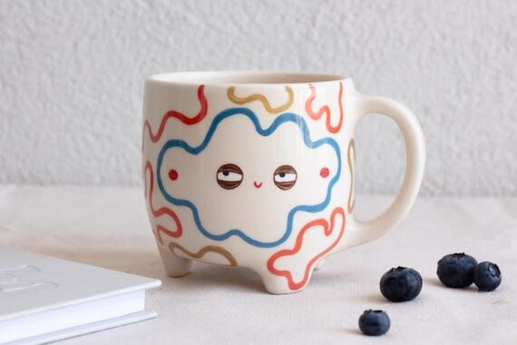 Handmade Ceramic Cloud Mug, Hand Painted Coff...