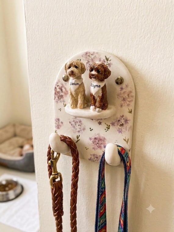 Personalized Ceramic Dog Leash Holder, Custom...