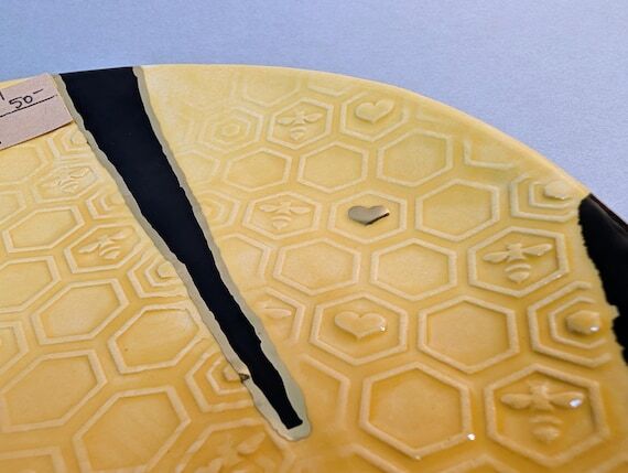 Handmade Ceramic Serving Dish - Real GOLD Bee...