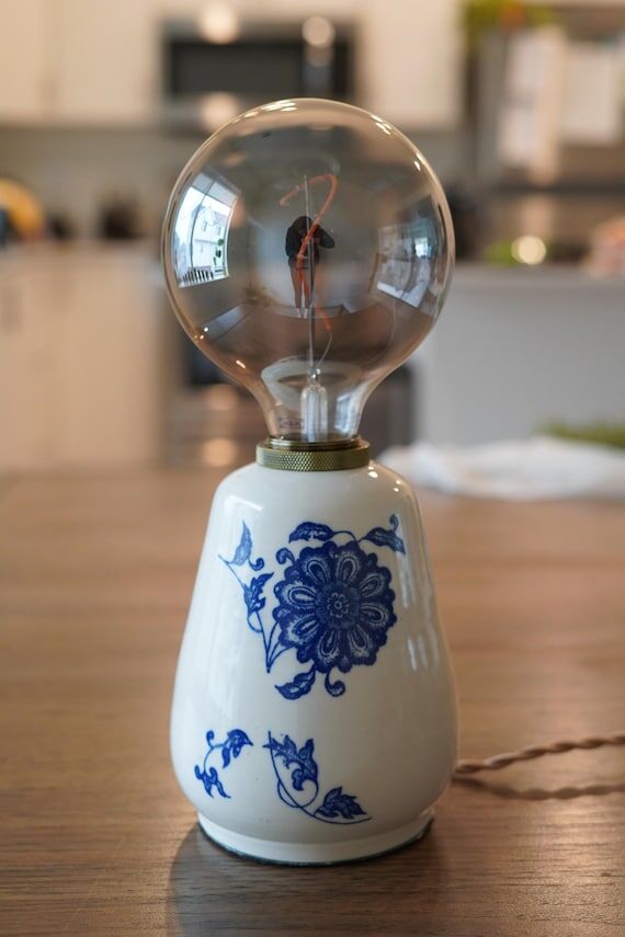 Handmade Ceramic Lamp Blue Floral...