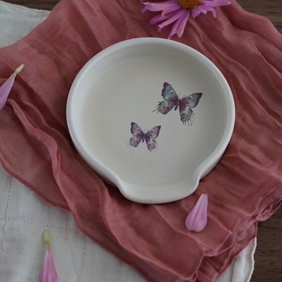 Handmade Ceramic Spoon Rest: Vintage Floral P...