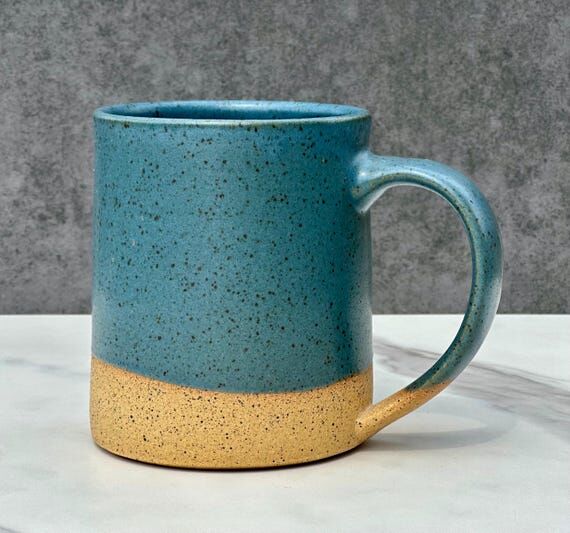16oz Handmade Ceramic Mug, Large Blue Ceramic...