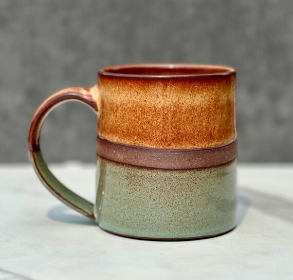 Hand Made Earthy Mug, Amber and Green Shino ...