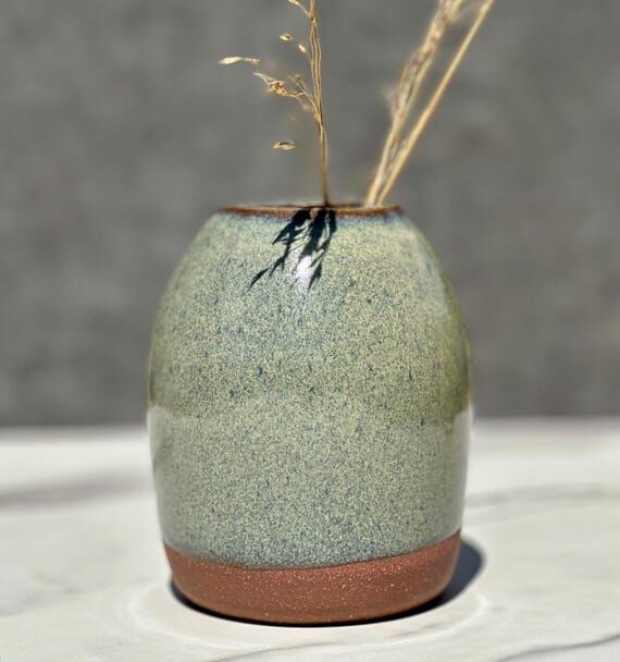 Handmade Ceramic Bud Vase - Green Bud Vase, F...