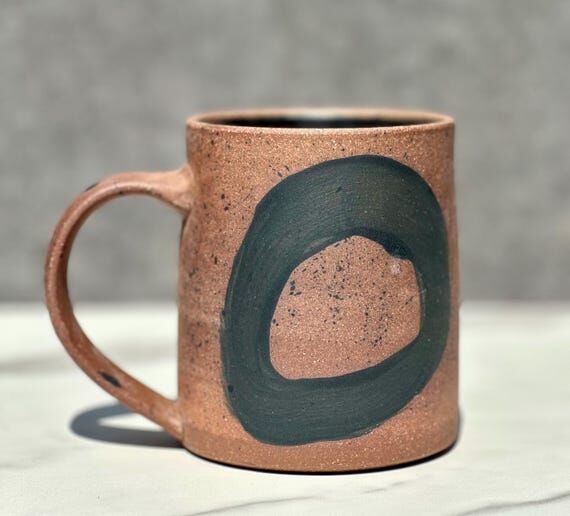 15oz Handmade Ceramic Mug , Abstract Black Mu...