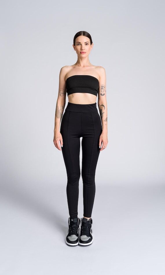 High-waist Leggings with Side Zipper A92356...