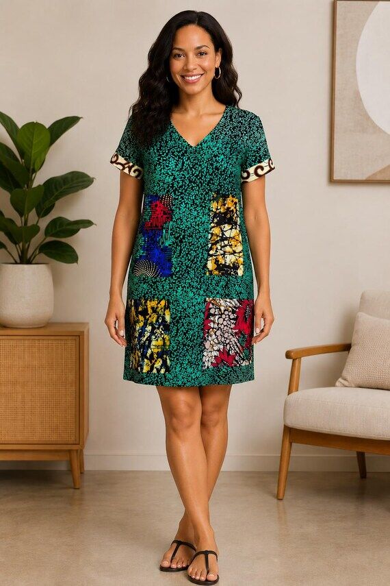 African Print Patchwork Dress: Vibrant Ankara...