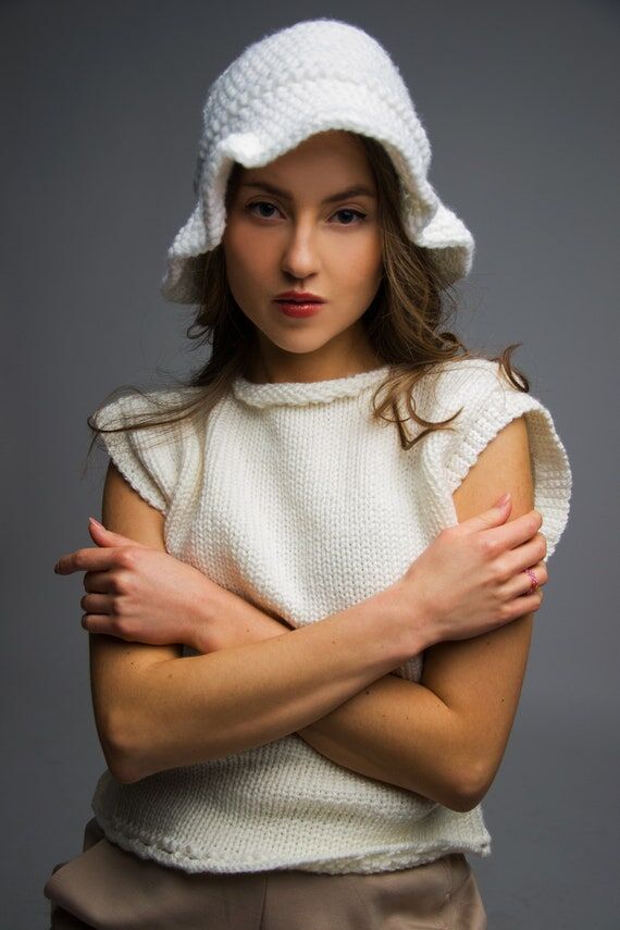 Handmade knitted vest, elegant black and whit...
