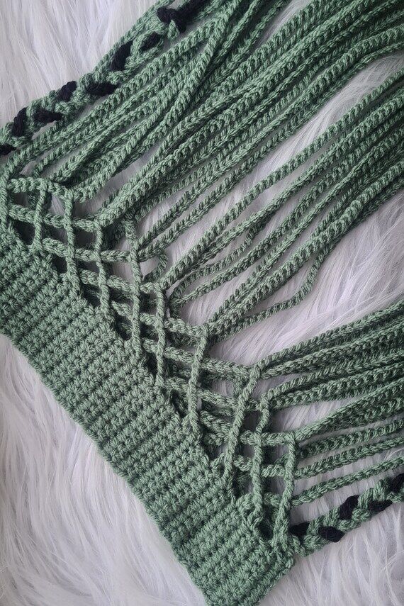 Crochet boho green tie belt, accessories for...
