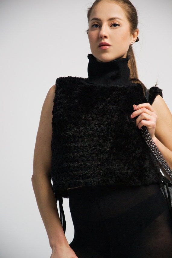 Crochet black high turtleneck blouse, elegant...
