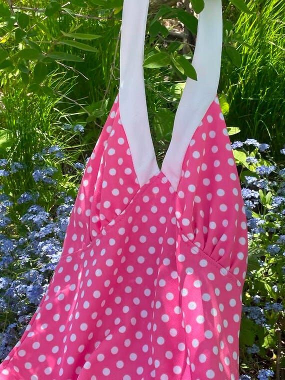 1960s Vintage Pink Polka-dot dress - long hal...