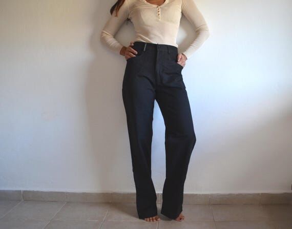 90s Explorer Gray Cotton Trousers, High Waist...
