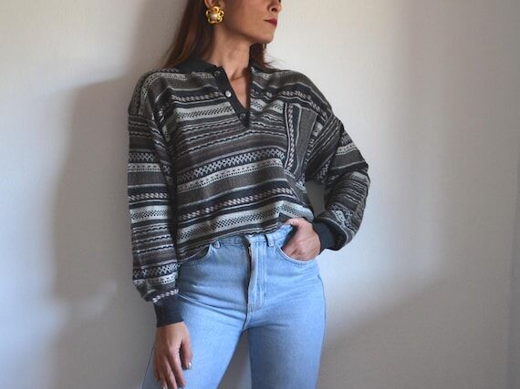Vintage Enzo Goti gray/brown jacquard knit wo...