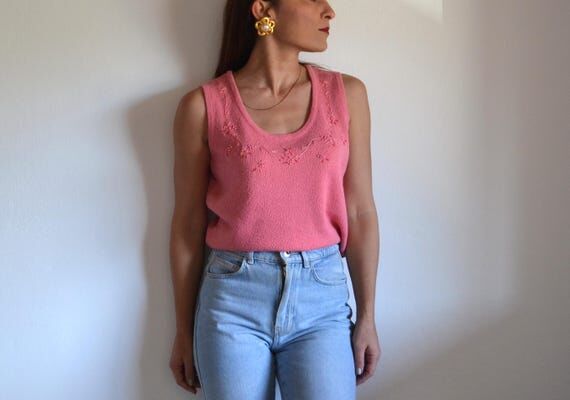 Blush pink embellished/embroidered sleeveless...