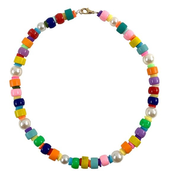Y2K Beaded Necklace: Colorful Wooden Beads & ...