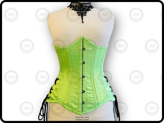 Green Silk Underbust Corset: Steel Boned Wais...