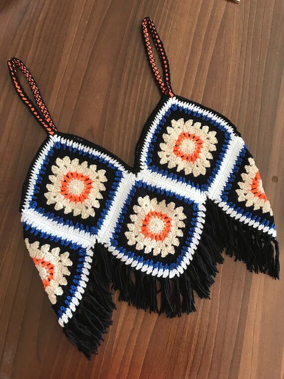 Handmade Granny Square Crochet Crop Top: Deep...