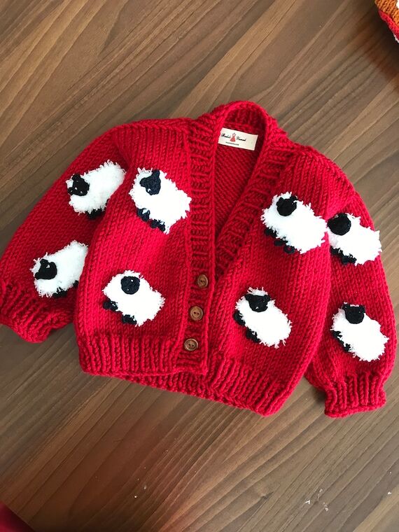 Embroidered Sheep Baby Sweater: Hand-Knitted ...
