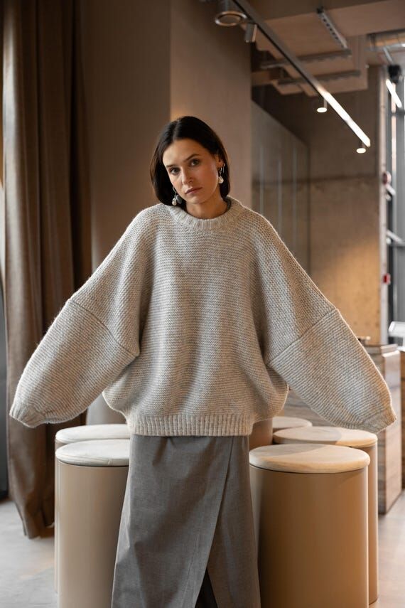 Handmade Chunky Alpaca Blend Sweater, Oversiz...