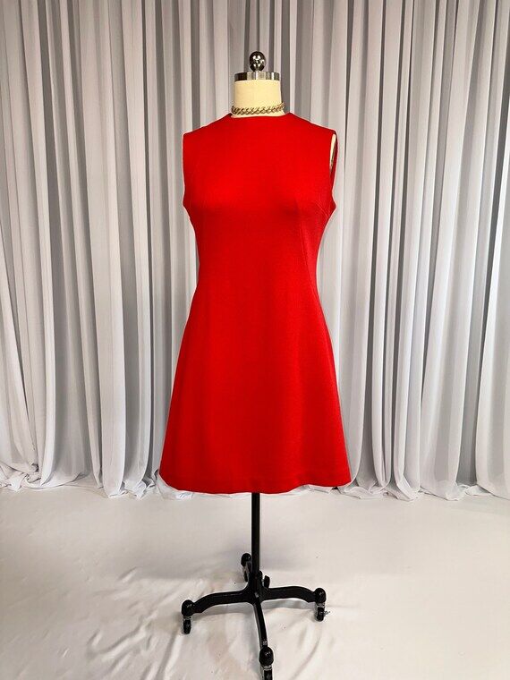 60s Vintage Go Go Handmade Ruby Red Sleeveles...