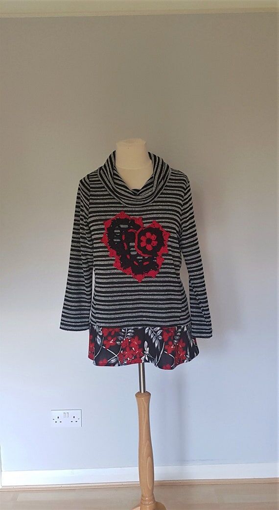 Black and white top, Upcycled sweater tunic, ...