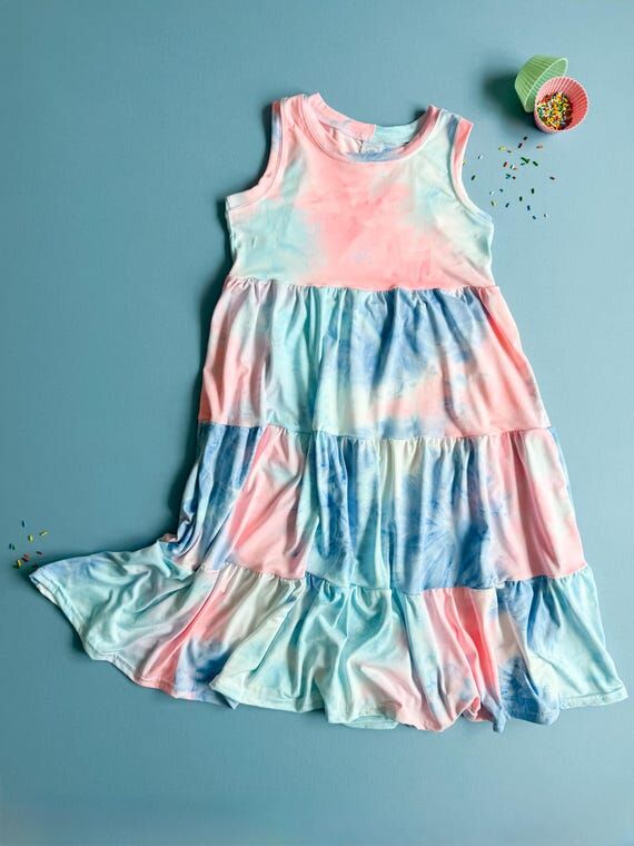 Cotton Candy Tie Dye Tiered Dress: Tie Dye O...