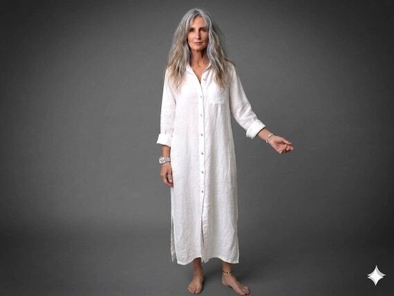 Black Linen Caftan / Lounge Beach Cover-Up Dr...