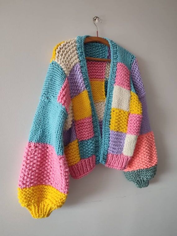 Colorblock Patchwork Knit Cardigan • Handma...