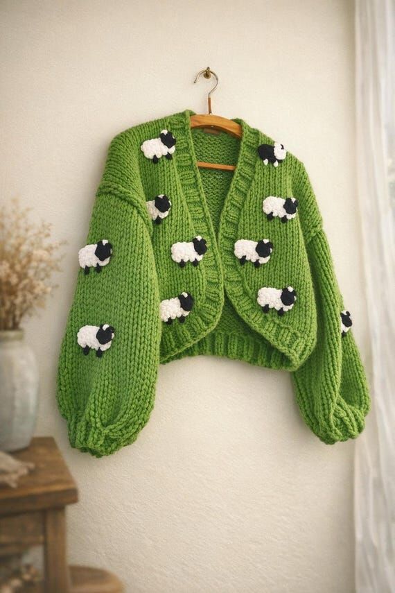 BYDNA Chunky Knit Green Sheep Cardigan – Co...