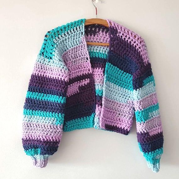 Crochet cardigan handmade for woman, lilac ra...