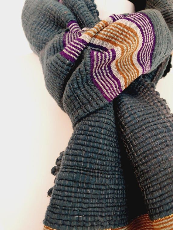 Grey Chunky Scarf Organic Cotton Charcoal Gra...