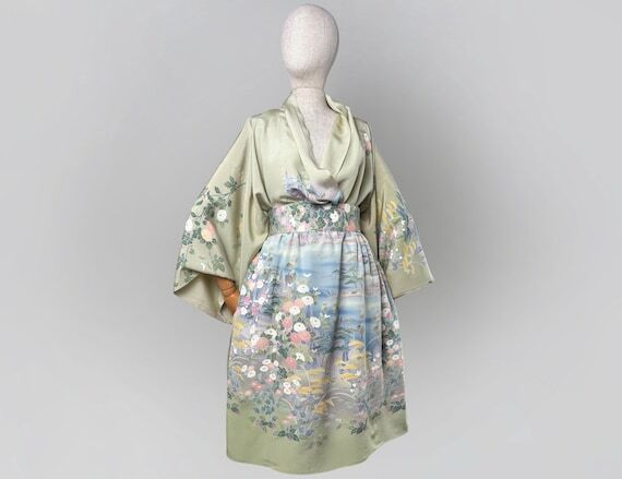 Vintage 2-Piece Silk Wrap Dress Ensemble. Upc...