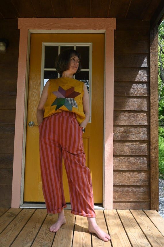 Lantern Trousers - Organic Cotton/Linen Strip...