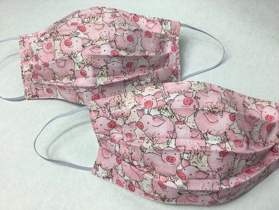 Pretty Pigs Set of 2 Cotton Face Masks-pink p...