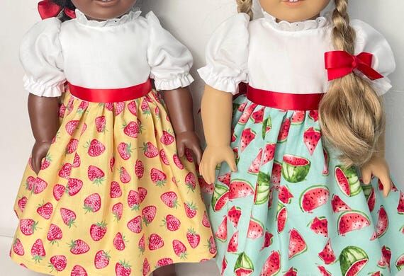 Strawberry & Watermelon Doll Dress Set w/ pan...