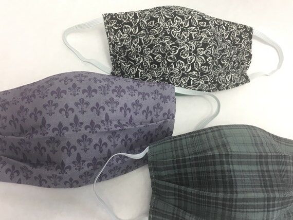 Set of 3 Cotton Face Masks-fleur de lis,teal ...