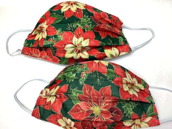 Christmas Set of 2 Face Masks- Pretty Poinset...