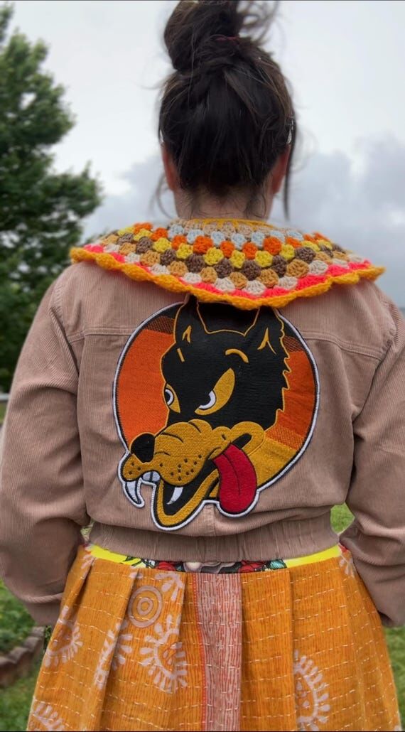 Corduroy Jacket with Wolf Back Patch and Croc...