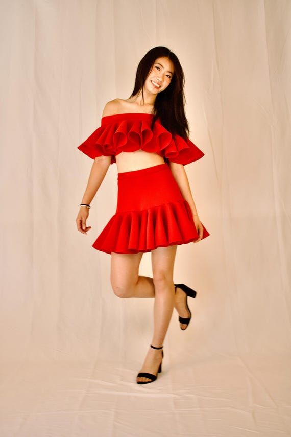 Ruffle crop top with matching skirt | High wa...