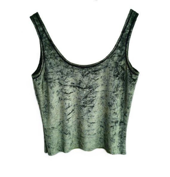 Y2K vest shimmery green velour cropped top ta...