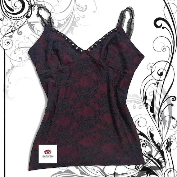 Handmade Burgundy and Black Lace Gothic Camis...