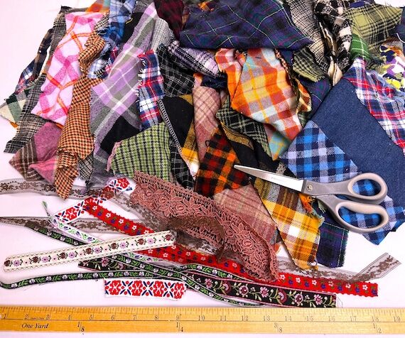 Colorful Cotton Fabric Scrap Pack: Plaid Remn...
