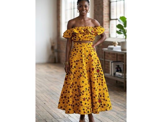 Ankara Maxi Skirt and Off-Shoulder Crop – ...