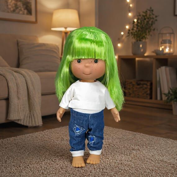 Doll Pippa 9'' Handmade Clothing Green Girl f...