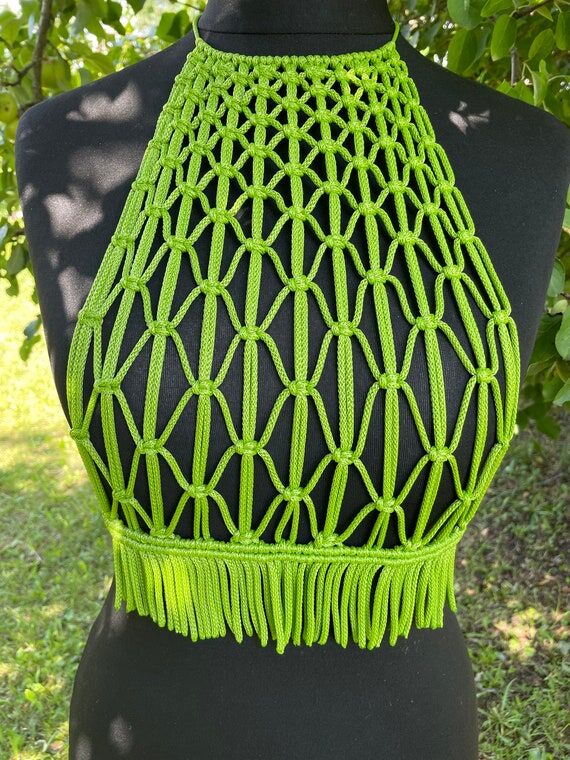 Macrame green colour top, Green handmade top ...