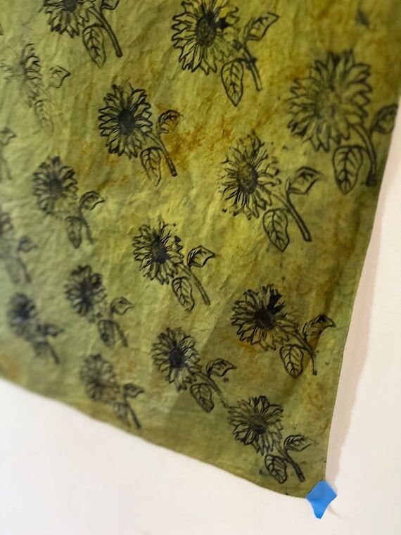 Indigo and Osage Sunflower Bandana- gift, blo...