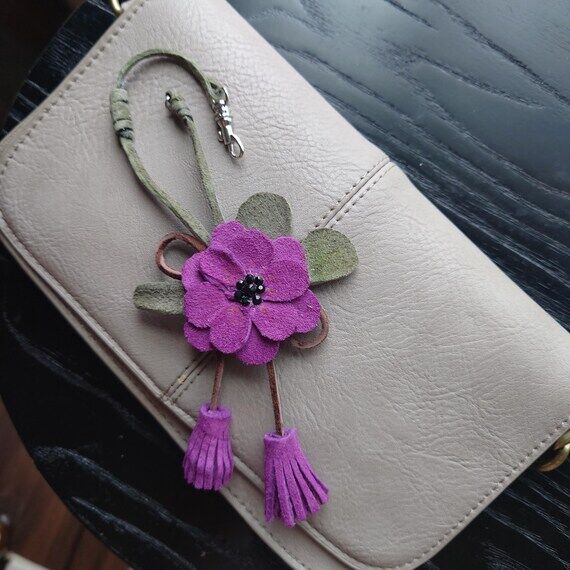 Purple Suede Flower Charm – Handmade Tassel...