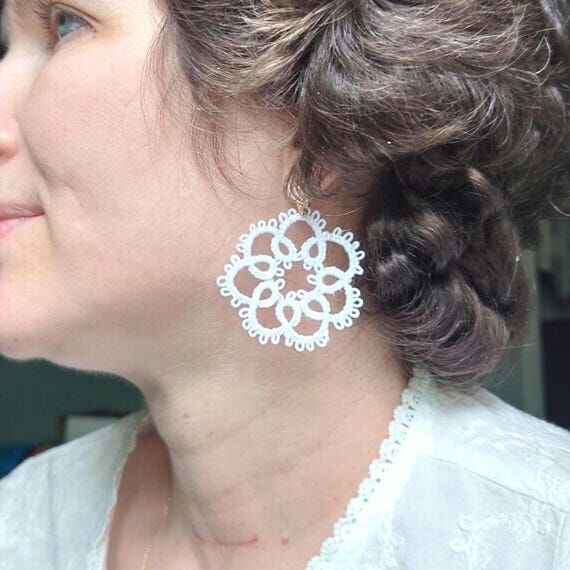 White Lace Flower Tatting Charms – Handmade...