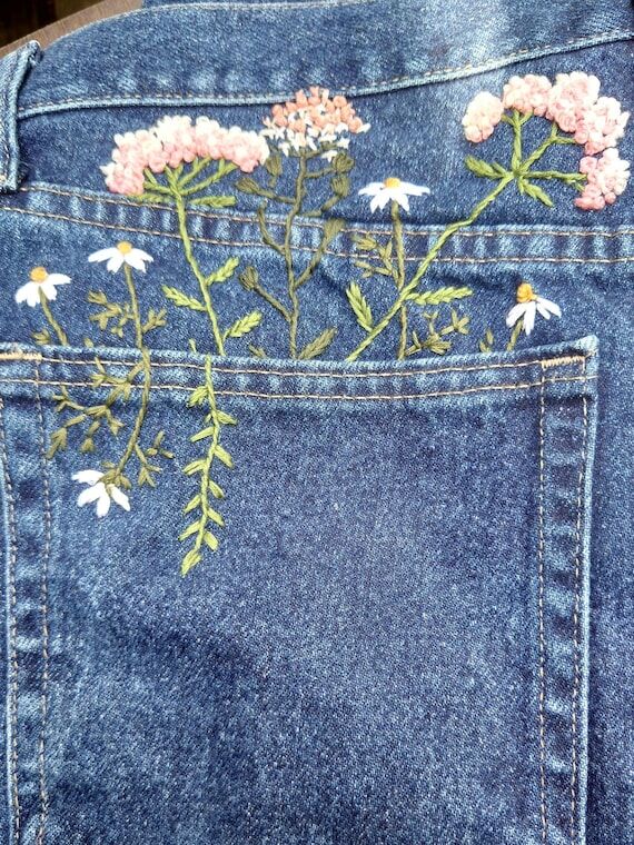 Hand Embroidered Floral Jeans – One of a Ki...