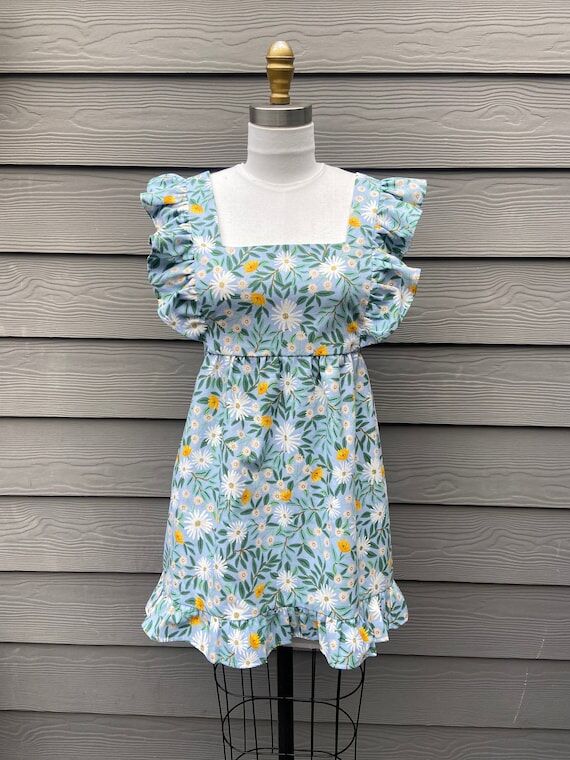 Handmade pinafore apron dress with Rifle Pape...